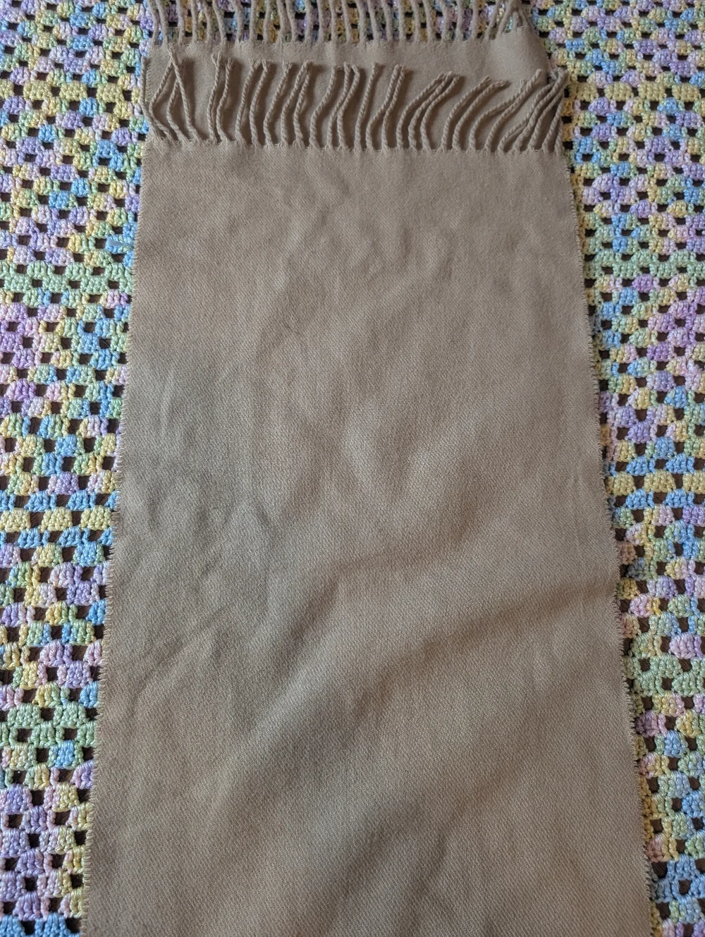 Camel Fringe Knit Scarf - Solid Camel Brown 100% Viscose‎